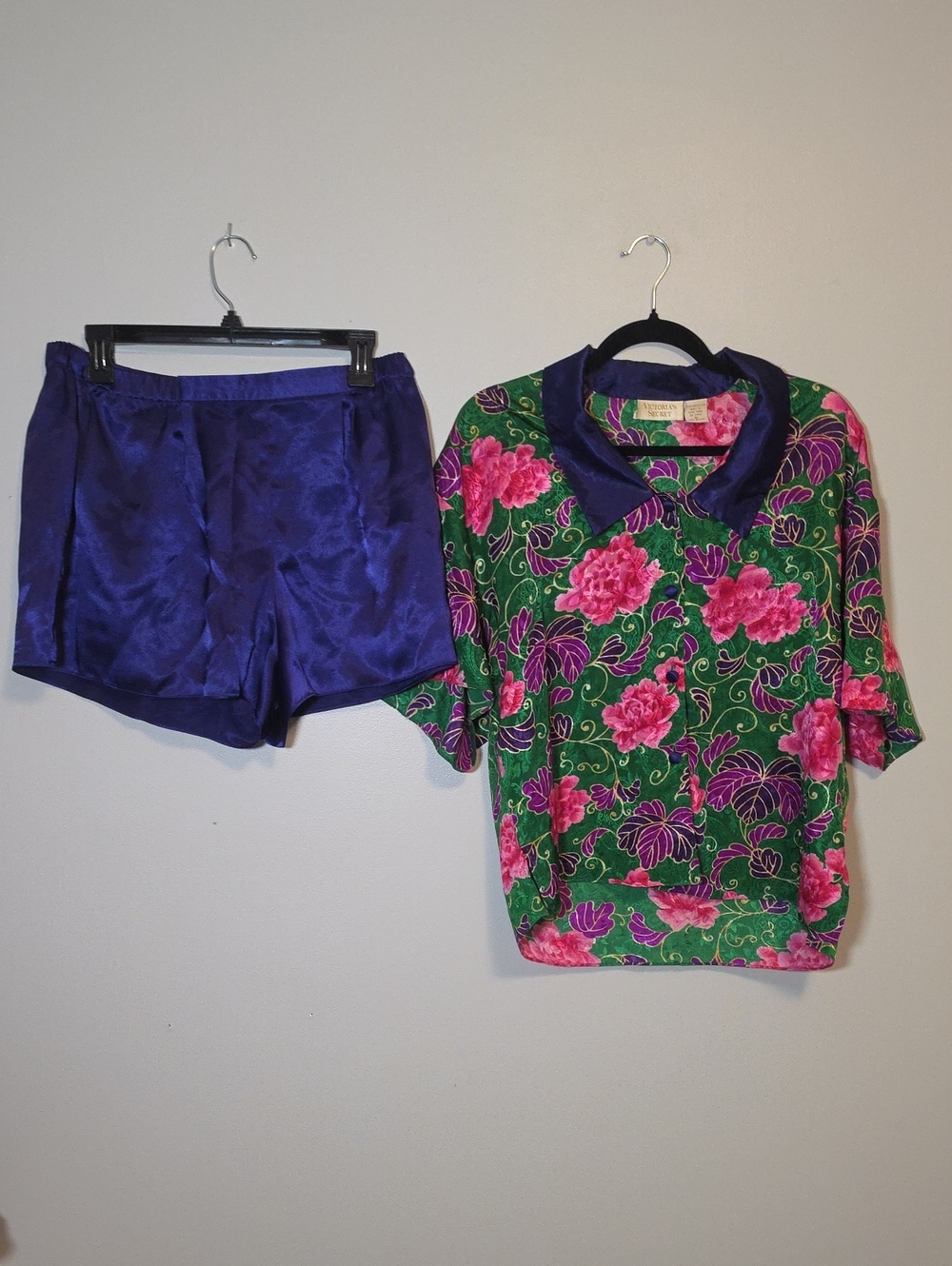 Victoria's Secret Gold Label Purple Shorts & Green Floral Pink Top Sleep Set